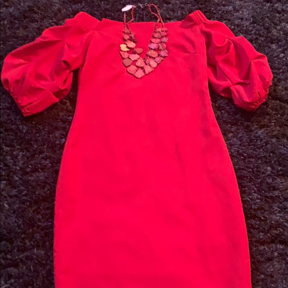 NWT GRACIA RED PUFF SLEEVE DRESS - Picture 5 of 5